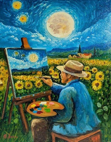 Michele Luna (1980) - Tra i girasoli - Omaggio a Van Gogh, Antiek en Kunst