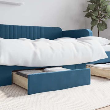 vidaXL Bedlades 2 st bewerkt hout en fluweel blauw, Verzenden, Nieuw, Blauw, Hout