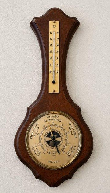 Stick barometer - Hout, Metaal - Met een thermometer