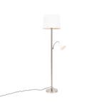 Klassieke vloerlamp staal met witte kap en leeslampje -, Verzenden, Nieuw, Classic-antique
