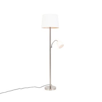 Klassieke vloerlamp staal met witte kap en leeslampje -, Verzenden, Nieuw, Design