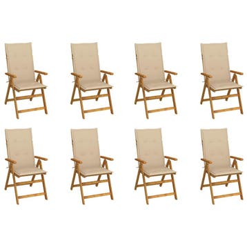 vidaXL Inklapbare stoelen 8 st met kussens massief, Tuin en Terras, Verzenden, Nieuw, Hout