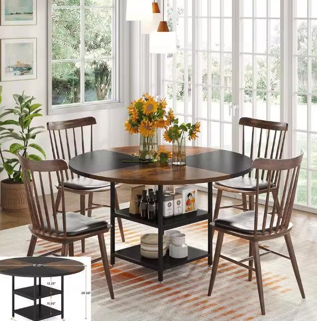 Ronde Eettafel 120 cm – Rustiek Wit en Bruin voor 4–6 Pers, Huis en Inrichting, Tafels | Eettafels, Nieuw, Verzenden