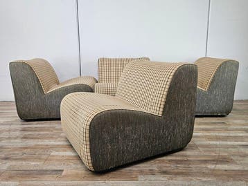 Fauteuil - Modulaire fauteuils in stof met ruitdessin -, Antiek en Kunst