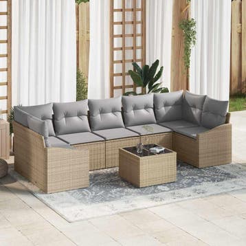 vidaXL Bankstel 8 st Beige en Grijs poly rattan, Verzenden, Nieuw, 8 zitplaatsen