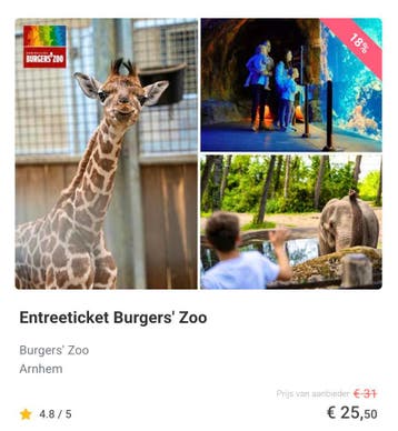 Entree ticket Burgers Zoo € 25,50 ipv € 31,00