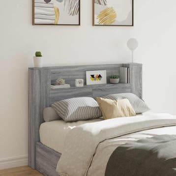 vidaXL Hoofdbord Kast met LED Grijze Sonoma Bewerkt hout, Huis en Inrichting, Slaapkamer | Bedden, Verzenden, Nieuw, Hout
