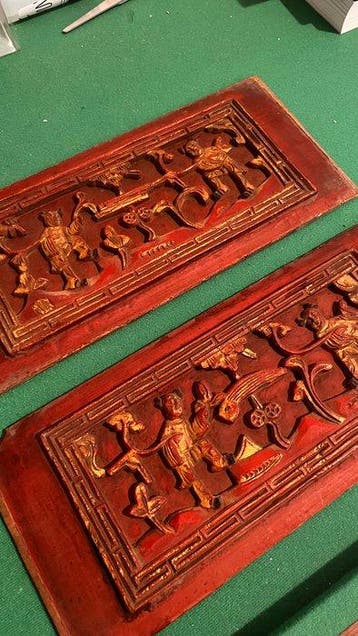 een paar kentekenplaten - Hout - China - Qing Dynastie, Antiek en Kunst