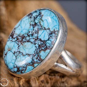Natuurlijke Blauwe Turkoois Ring Arizona 925 zilver,