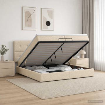 vidaXL Ottoman bed met matras Crèmekleurig 200 x 200 cm Stof, Verzenden, Nieuw, Tweepersoons, Crème
