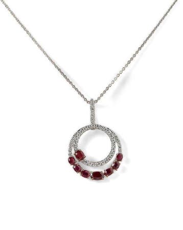 Halsketting - 14 karaat Witgoud - 1.57ct. tw. Robijn -, Nieuw
