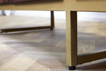 Design TV-meubel GATSBY 160cm bruin matgoud Mangoholz Retro, Huis en Inrichting, Kasten | Televisiemeubels, Ophalen of Verzenden