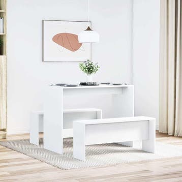 vidaXL 3-delige Eettafel en bankenset bewerkt hout wit, Huis en Inrichting, Verzenden, Nieuw