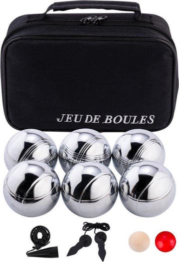 Longfield Metalen Jeu de Boules - 6 ballen in zwarte rits, Nieuw