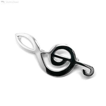 Zilveren broche vioolsleutel muzieknoot, Verzenden, Nieuw, Zilver