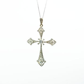 Hanger - 18 karaat Geel goud, Zilver Diamant (Natuurlijk)