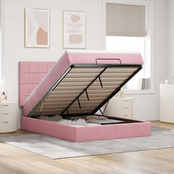 vidaXL Ottoman bed met matrassen 140x200cm fluweel roze, Verzenden, 140 cm, 200 cm, Stof