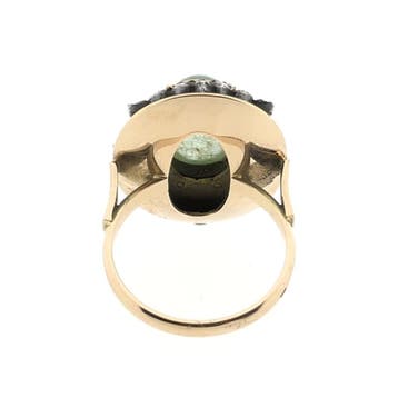 Gouden ring met groene Beryl, Sieraden, Tassen en Uiterlijk, Ringen, Gebruikt, Ophalen of Verzenden, 17 tot 18, Met edelsteen