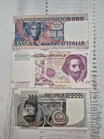 Italië. - 3 Banknotes - Various Dates (Zonder minimumprijs)