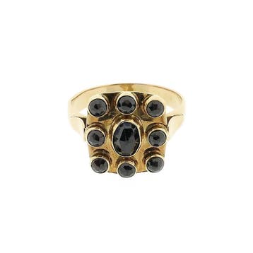 Vintage gouden herenring met granaatstenen, Gebruikt, 20 of groter, Heer, Ophalen of Verzenden