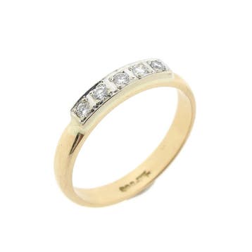 Tricolor gouden rijring met diamanten; 0,20 ct., Gebruikt, 20 of groter, Ophalen of Verzenden, Met edelsteen