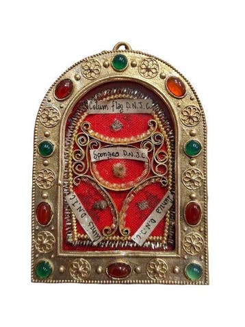 Reliekhouder - Brons, Gouden cartouche, Glas - 20e eeuw -
