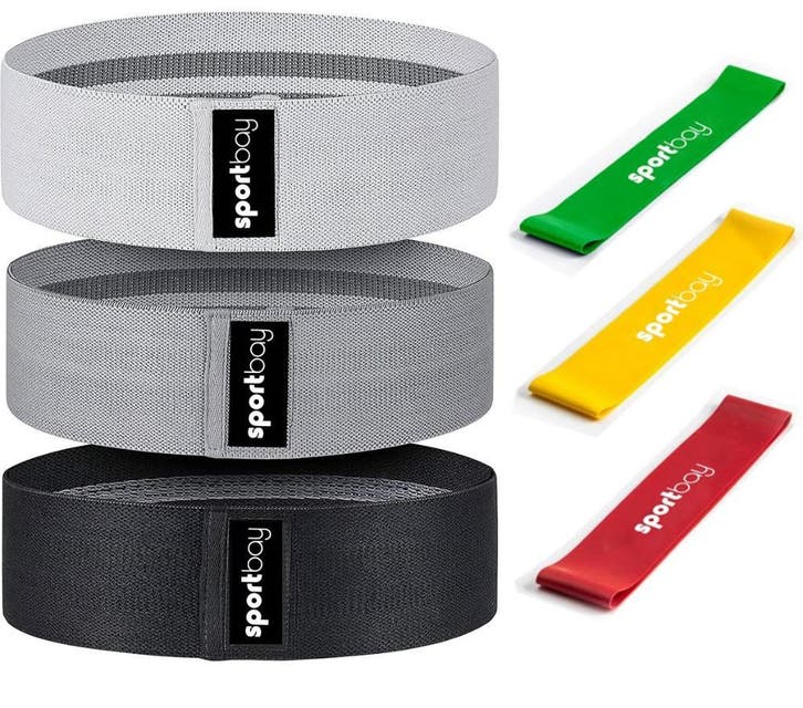 Sportbay Booty bands 3 of 6 st. fitness elastieken, Sport en Fitness, Fitnessmaterialen, Weerstandband, Nieuw, Armen, Benen, Borst