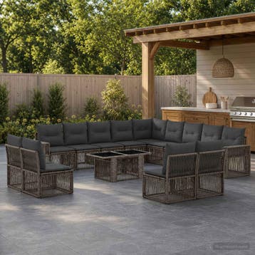 vidaXL Tuinbankenset 14 st Grijs en Donkergrijs poly rattan, Verzenden, Nieuw