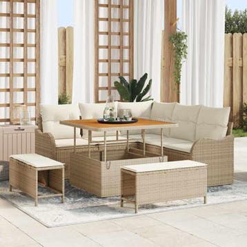 vidaXL Tuinbankenset 8 st Beige poly rattan, Verzenden, Nieuw, Rotan, 8 zitplaatsen