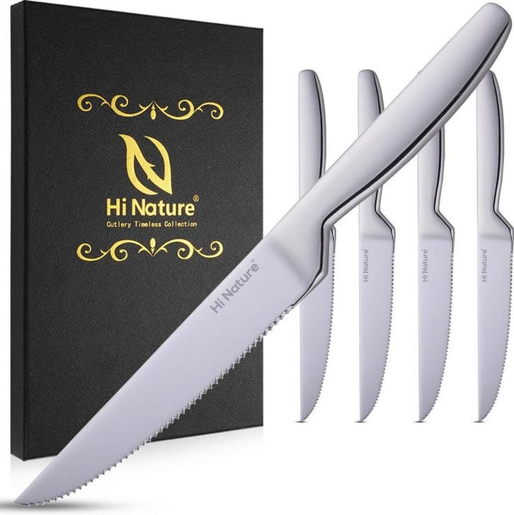 HI NATURE™ Steakmessen 4 Stuks RVS | Vleesmessen, Messenset,, Huis en Inrichting, Keuken | Bestek, Zo goed als nieuw, Ophalen of Verzenden