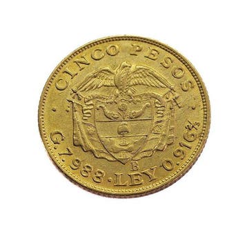 Colombia. 5 Pesos 1923 Simon Bolivar