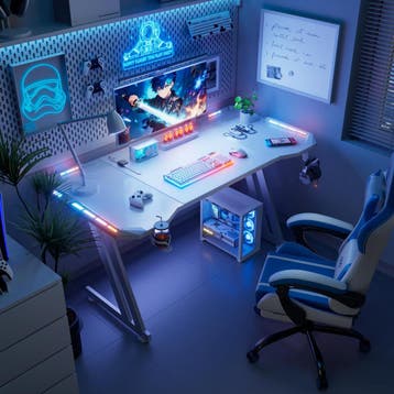Gaming bureau - Gaming desk - Gaming tafel - 140x60 cm - Wit, Huis en Inrichting, Bureaus, Verzenden, Zo goed als nieuw