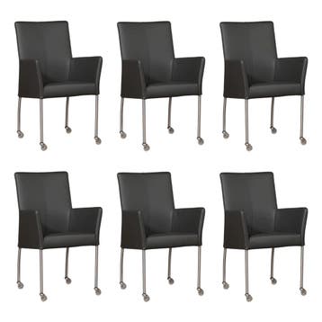 Set van 6 Leren eetkamerstoelen Comfort met wieltjes en, Huis en Inrichting, Stoelen, Ophalen of Verzenden, Nieuw, Leer, Vijf, Zes of meer stoelen