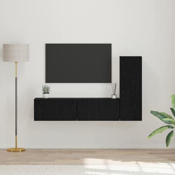vidaXL Tv-meubelset 3 st Zwart Eiken Bewerkt hout, Minder dan 50 cm, Verzenden, Nieuw, Minder dan 100 cm