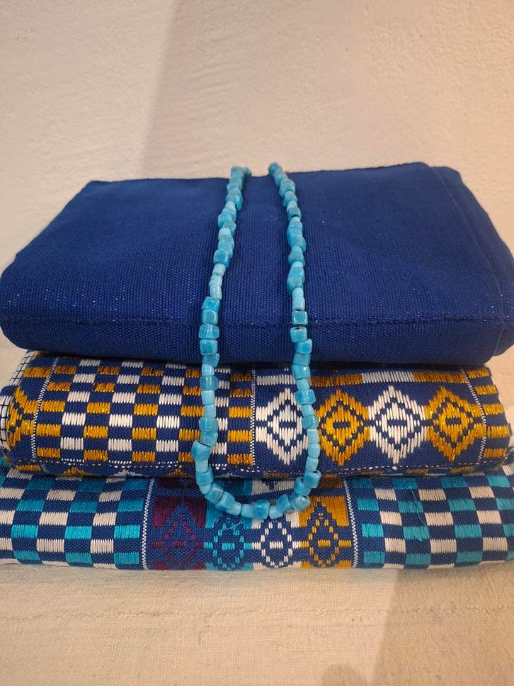 Ghana geweven Ashanti kente, Kleding | Dames, Trouwkleding en Trouwaccessoires, Blauw, Nieuw, Trouwjurk, Ophalen of Verzenden