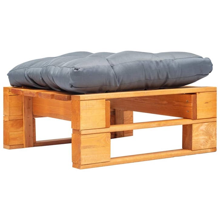 vidaXL Tuinpoef met grijs kussen pallet hout honingbruin, Tuin en Terras, Tuinsets en Loungesets, Nieuw, Verzenden