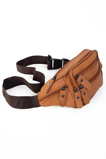 KIMU® Heuptasje Echt Leer Vakjes Camel Bruin Fanny Pack Cara, Sieraden, Tassen en Uiterlijk, Tassen | Damestassen, Ophalen of Verzenden