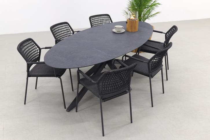 4SO Barista/Privada 240x107 - Ovale tuinset - 7-delig -, Tuin en Terras, Tuinsets en Loungesets, Tuinset, Nieuw, Rvs, Verzenden