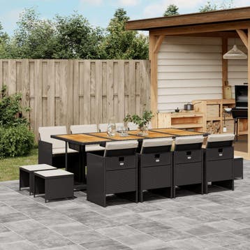 vidaXL 13-delige Tuinset met kussens poly rattan zwart, Verzenden, Nieuw, 2 zitplaatsen, Tuinset