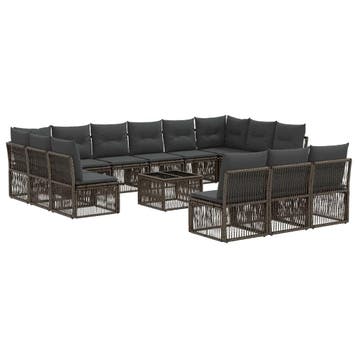 vidaXL Tuinbankenset 14 pcs Grijs poly rattan, Verzenden, Nieuw, 4 zitplaatsen