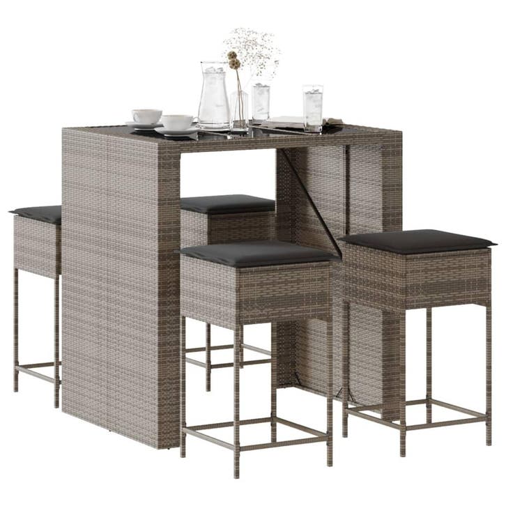 vidaXL 5-delige Tuinbarset met kussens poly rattan grijs, Tuin en Terras, Tuinsets en Loungesets, Nieuw, 4 zitplaatsen, Verzenden