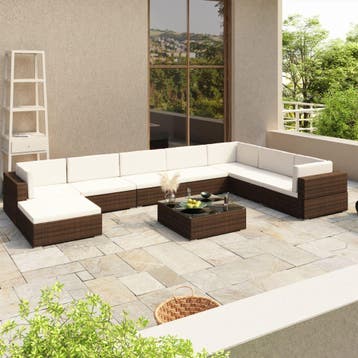 vidaXL 8-delige Loungeset met kussens poly rattan bruin, Verzenden, Nieuw, 8 zitplaatsen, Loungeset