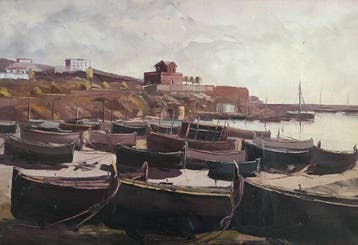 Marena (XX) - Stille haven met vissersboten, Antiek en Kunst