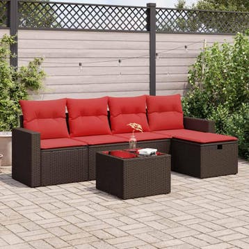 vidaXL 6-delige Loungeset met kussens poly rattan bruin, Verzenden, Nieuw, Loungeset