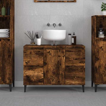 vidaXL Wastafelkast 80x33x60 cm bewerkt hout gerookt, Verzenden, Nieuw
