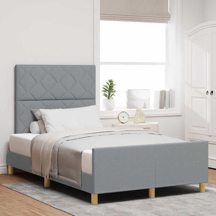 vidaXL Bedframe met hoofdeinde Lichtgrijs 120 x 190 cm Stof, Huis en Inrichting, Slaapkamer | Bedden, Nieuw, Stof, Verzenden