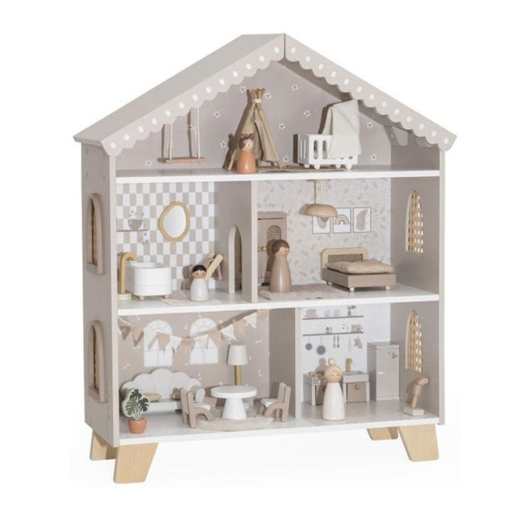 Stijlvol houten poppenhuis in warme nougatkleur – perfect., Kinderen en Baby's, Speelgoed | Houten speelgoed, Nieuw, Ophalen of Verzenden