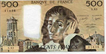 France Frankreich Pick 156 500 Francs Pascal 03/11/1977 P 83, Verzenden