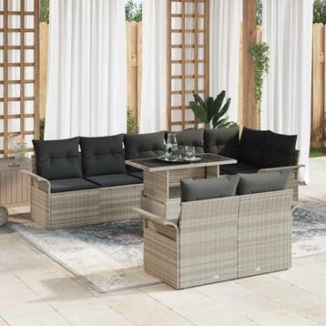 vidaXL Tuin Sofa Set 9 st Lichtgrijs Poly riet, Verzenden, Nieuw, Rotan, Meer dan 8 zitplaatsen