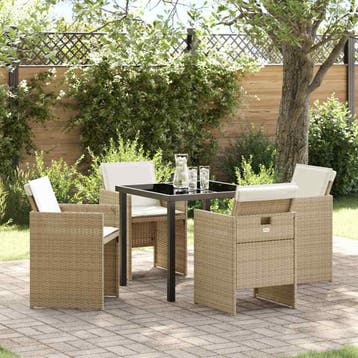vidaXL Tuin eettafelset met kussen 5 pcs Beige poly rattan, Tuin en Terras, Verzenden, Nieuw, Rotan, 5 zitplaatsen